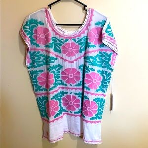 J.Marie pink and teal embroidered shirt